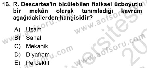 Fotoğraf Kültürü Dersi 2023 - 2024 Yılı Yaz Okulu Sınav Soruları 16. Soru