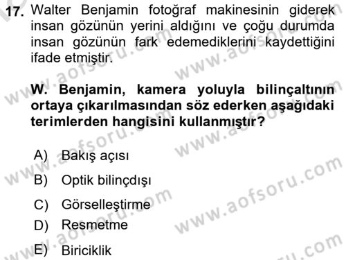 Fotoğraf Kültürü Dersi 2023 - 2024 Yılı Yaz Okulu Sınav Soruları 17. Soru