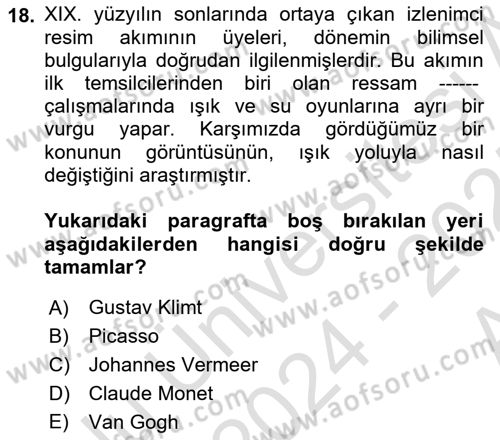 Fotoğraf Kültürü Dersi 2024 - 2025 Yılı (Vize) Ara Sınav Soruları 18. Soru