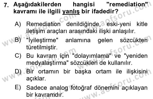 Fotoğraf Kültürü Dersi 2025 - 2026 Yılı (Final) Dönem Sonu Sınav Soruları 7. Soru