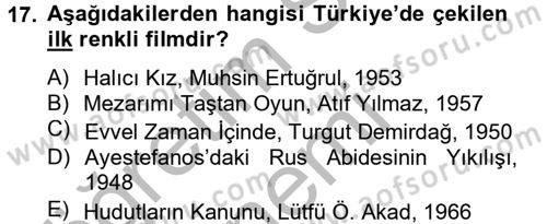 Film ve Video Kültürü Dersi 2012 - 2013 Yılı (Vize) Ara Sınav Soruları 17. Soru