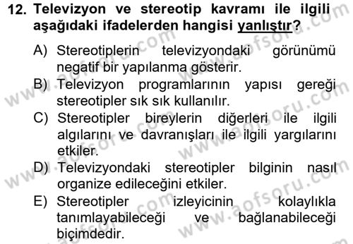 Film ve Video Kültürü Dersi 2012 - 2013 Yılı (Final) Dönem Sonu Sınav Soruları 12. Soru