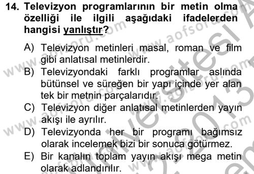 Film ve Video Kültürü Dersi 2012 - 2013 Yılı (Final) Dönem Sonu Sınav Soruları 14. Soru