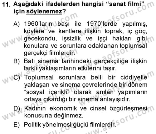 Film ve Video Kültürü Dersi 2013 - 2014 Yılı (Vize) Ara Sınav Soruları 11. Soru