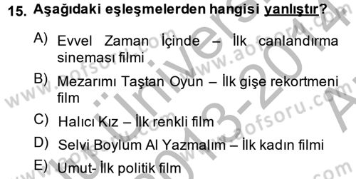 Film ve Video Kültürü Dersi 2013 - 2014 Yılı (Vize) Ara Sınav Soruları 15. Soru