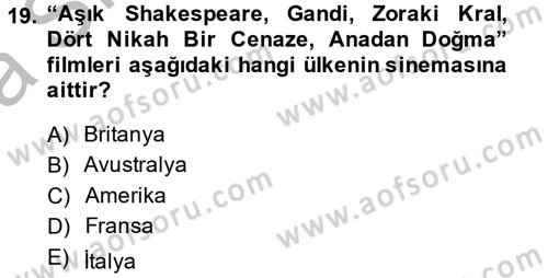 Film ve Video Kültürü Dersi 2013 - 2014 Yılı (Vize) Ara Sınav Soruları 19. Soru