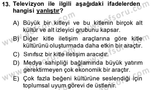 Film ve Video Kültürü Dersi 2013 - 2014 Yılı (Final) Dönem Sonu Sınav Soruları 13. Soru