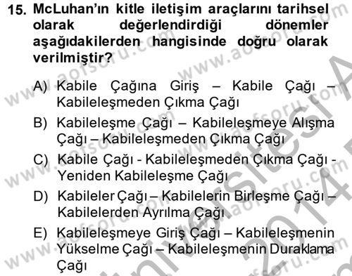 Film ve Video Kültürü Dersi 2013 - 2014 Yılı (Final) Dönem Sonu Sınav Soruları 15. Soru