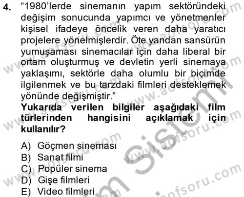 Film ve Video Kültürü Dersi 2013 - 2014 Yılı (Final) Dönem Sonu Sınav Soruları 4. Soru