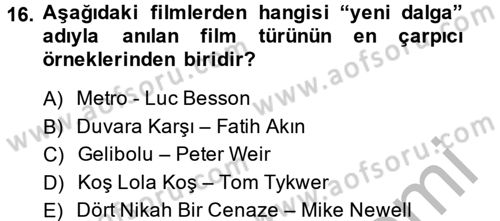 Film ve Video Kültürü Dersi 2014 - 2015 Yılı (Vize) Ara Sınav Soruları 16. Soru