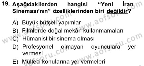 Film ve Video Kültürü Dersi 2014 - 2015 Yılı (Vize) Ara Sınav Soruları 19. Soru