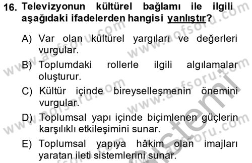 Film ve Video Kültürü Dersi 2014 - 2015 Yılı (Final) Dönem Sonu Sınav Soruları 16. Soru