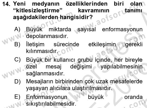 Film ve Video Kültürü Dersi 2015 - 2016 Yılı (Final) Dönem Sonu Sınav Soruları 14. Soru