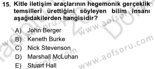 Film ve Video Kültürü Dersi 2015 - 2016 Yılı (Final) Dönem Sonu Sınav Soruları 15. Soru