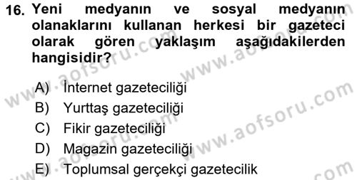 Film ve Video Kültürü Dersi 2015 - 2016 Yılı (Final) Dönem Sonu Sınav Soruları 16. Soru