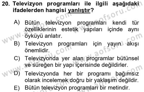 Film ve Video Kültürü Dersi 2015 - 2016 Yılı (Final) Dönem Sonu Sınav Soruları 20. Soru