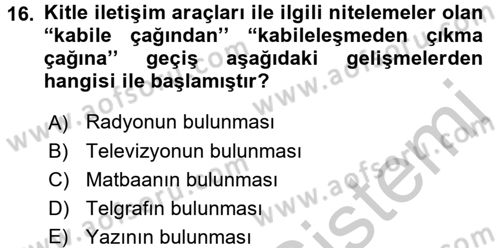 Film ve Video Kültürü Dersi 2016 - 2017 Yılı 3 Ders Sınav Soruları 16. Soru
