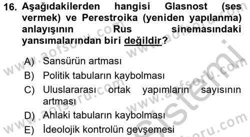 Film ve Video Kültürü Dersi 2016 - 2017 Yılı (Vize) Ara Sınav Soruları 16. Soru