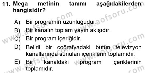 Film ve Video Kültürü Dersi 2016 - 2017 Yılı (Final) Dönem Sonu Sınav Soruları 11. Soru