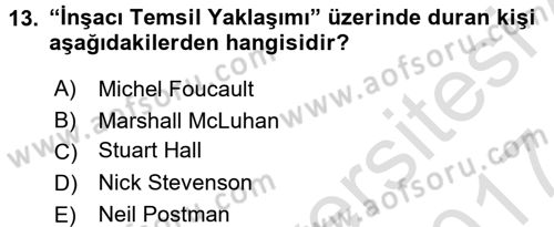 Film ve Video Kültürü Dersi 2016 - 2017 Yılı (Final) Dönem Sonu Sınav Soruları 13. Soru