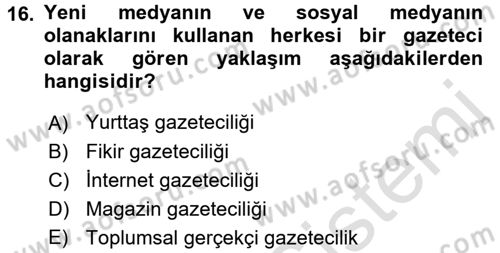 Film ve Video Kültürü Dersi 2016 - 2017 Yılı (Final) Dönem Sonu Sınav Soruları 16. Soru