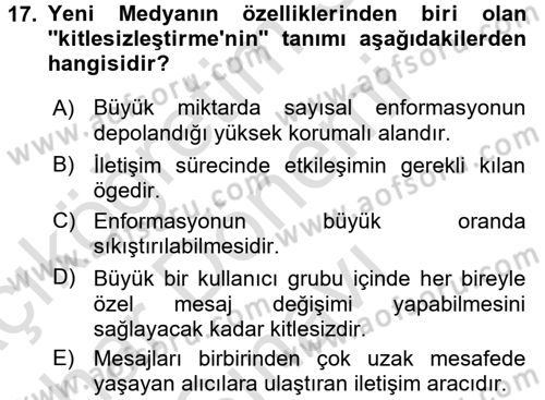 Film ve Video Kültürü Dersi 2016 - 2017 Yılı (Final) Dönem Sonu Sınav Soruları 17. Soru