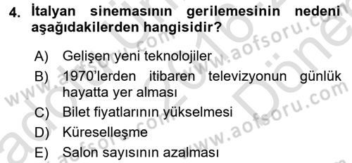 Film ve Video Kültürü Dersi 2016 - 2017 Yılı (Final) Dönem Sonu Sınav Soruları 4. Soru