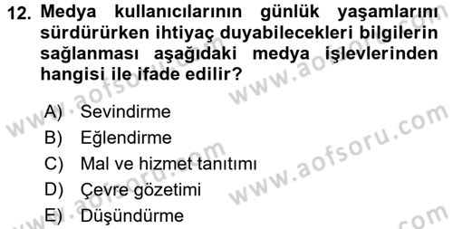 Film ve Video Kültürü Dersi 2017 - 2018 Yılı 3 Ders Sınav Soruları 12. Soru