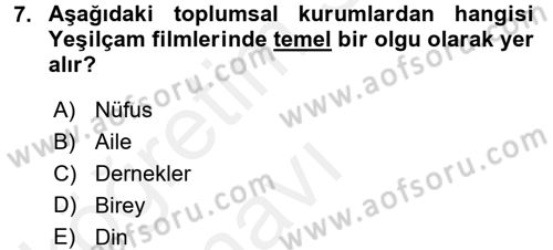 Film ve Video Kültürü Dersi 2017 - 2018 Yılı 3 Ders Sınav Soruları 7. Soru