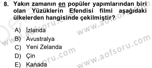 Film ve Video Kültürü Dersi 2017 - 2018 Yılı 3 Ders Sınav Soruları 8. Soru