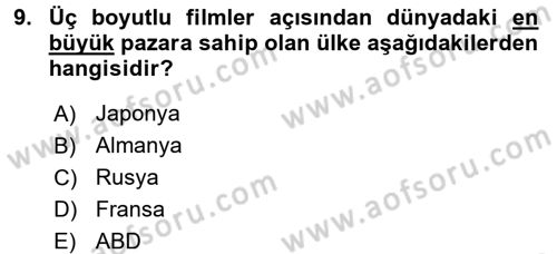 Film ve Video Kültürü Dersi 2017 - 2018 Yılı 3 Ders Sınav Soruları 9. Soru