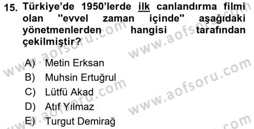 Film ve Video Kültürü Dersi 2017 - 2018 Yılı (Vize) Ara Sınav Soruları 15. Soru
