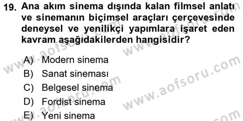 Film ve Video Kültürü Dersi 2017 - 2018 Yılı (Vize) Ara Sınav Soruları 19. Soru