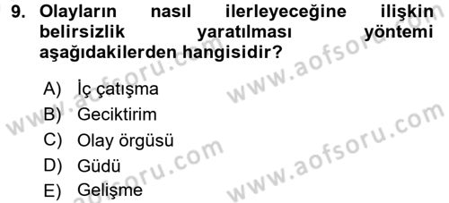 Film ve Video Kültürü Dersi 2017 - 2018 Yılı (Vize) Ara Sınav Soruları 9. Soru