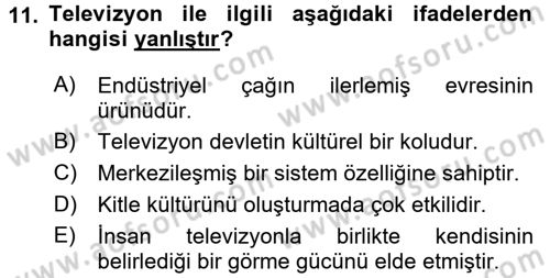 Film ve Video Kültürü Dersi 2017 - 2018 Yılı (Final) Dönem Sonu Sınav Soruları 11. Soru