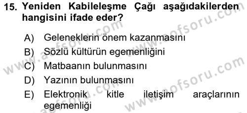 Film ve Video Kültürü Dersi 2017 - 2018 Yılı (Final) Dönem Sonu Sınav Soruları 15. Soru