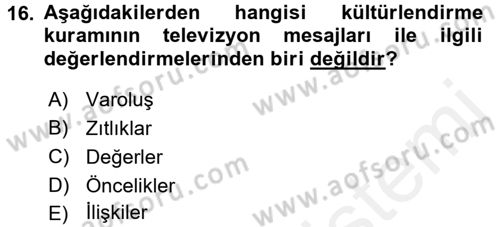 Film ve Video Kültürü Dersi 2017 - 2018 Yılı (Final) Dönem Sonu Sınav Soruları 16. Soru