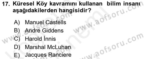 Film ve Video Kültürü Dersi 2017 - 2018 Yılı (Final) Dönem Sonu Sınav Soruları 17. Soru