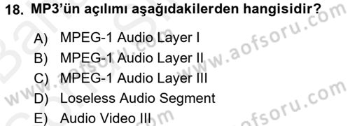 Film ve Video Kültürü Dersi 2017 - 2018 Yılı (Final) Dönem Sonu Sınav Soruları 18. Soru