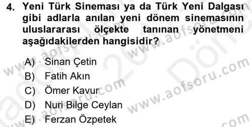 Film ve Video Kültürü Dersi 2017 - 2018 Yılı (Final) Dönem Sonu Sınav Soruları 4. Soru