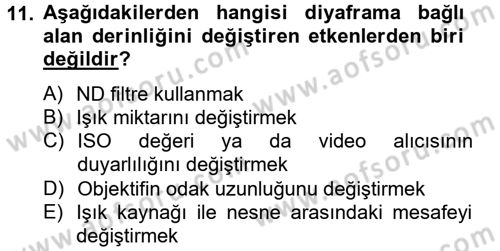 Film ve Video Yapımı Dersi 2012 - 2013 Yılı (Final) Dönem Sonu Sınav Soruları 11. Soru