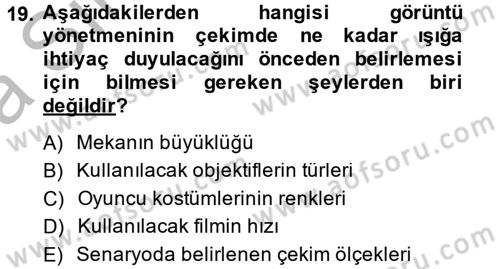 Film ve Video Yapımı Dersi 2013 - 2014 Yılı (Vize) Ara Sınav Soruları 19. Soru