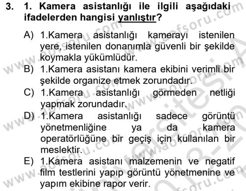 Film ve Video Yapımı Dersi 2013 - 2014 Yılı Tek Ders Sınav Soruları 3. Soru