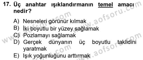 Film ve Video Yapımı Dersi 2014 - 2015 Yılı (Vize) Ara Sınav Soruları 17. Soru