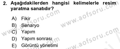 Film ve Video Yapımı Dersi 2015 - 2016 Yılı (Vize) Ara Sınav Soruları 2. Soru