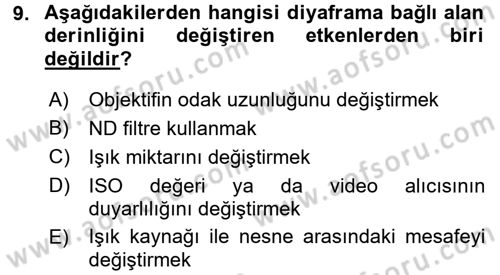 Film ve Video Yapımı Dersi 2015 - 2016 Yılı Tek Ders Sınav Soruları 9. Soru
