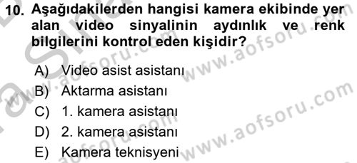 Film ve Video Yapımı Dersi 2016 - 2017 Yılı (Vize) Ara Sınav Soruları 10. Soru