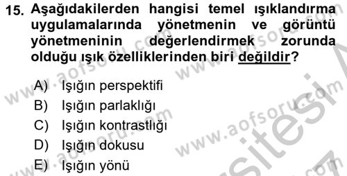 Film ve Video Yapımı Dersi 2016 - 2017 Yılı (Vize) Ara Sınav Soruları 15. Soru