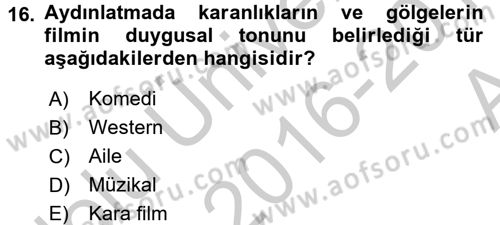 Film ve Video Yapımı Dersi 2016 - 2017 Yılı (Vize) Ara Sınav Soruları 16. Soru
