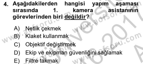 Film ve Video Yapımı Dersi 2016 - 2017 Yılı (Vize) Ara Sınav Soruları 4. Soru